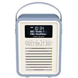 VQ Retro Mini Blue - Stylish DAB/DAB+/FM Radio and Bluetooth Speaker with Aux-In  Clock and Duo Alarm